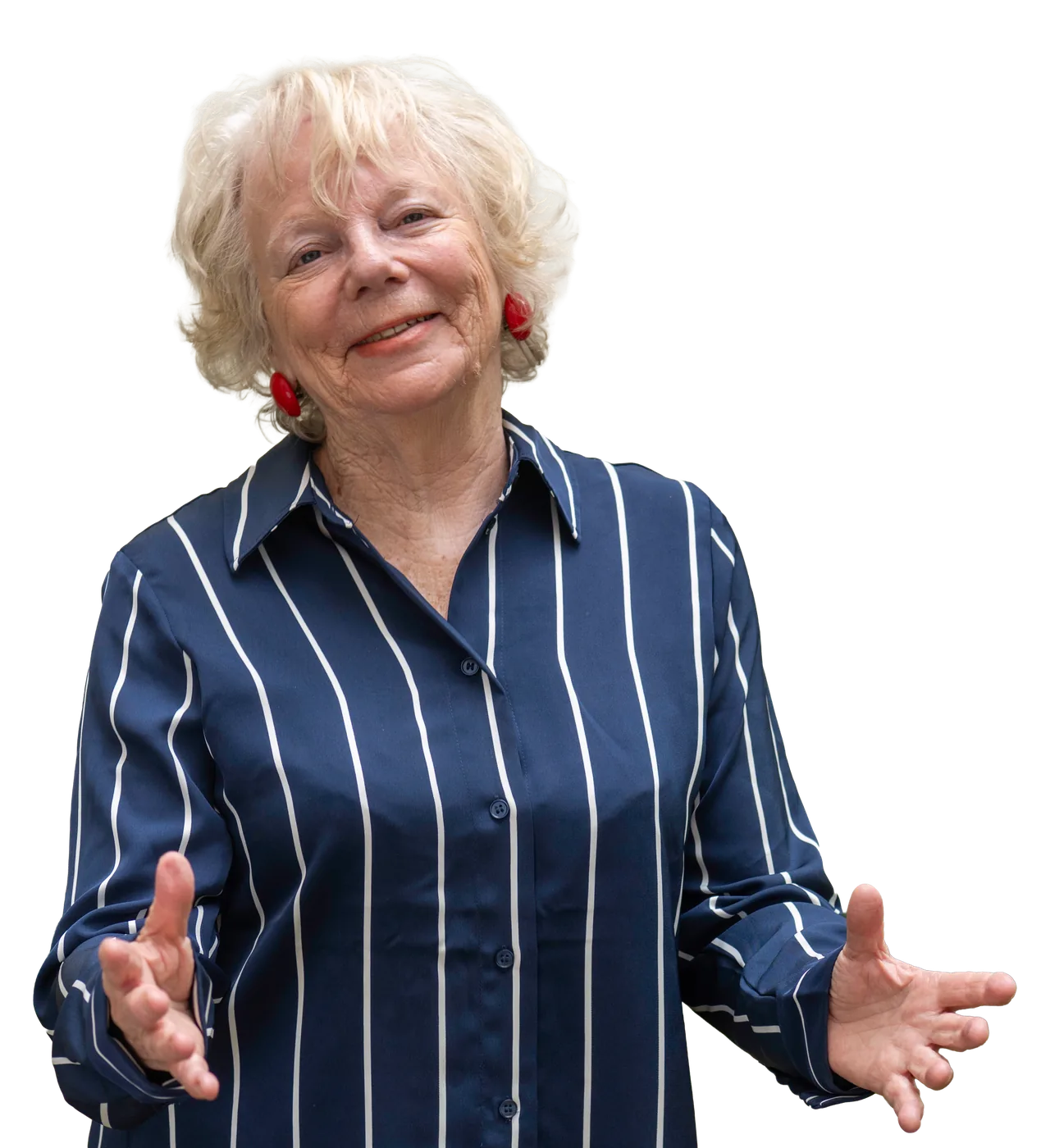 Jenny Simanowitz, communication trainer, pointing warmly toward the viewer